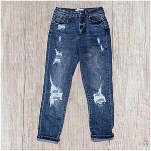 Wax Jean Women's Distressed Blue Boyfriend Jeans